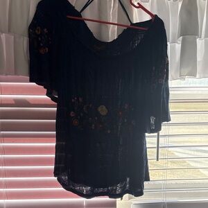 Anthropologie Black Floral Embroidered Blouse